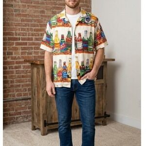 Five Crown Mens Short Sleeve Beer Bottle Print Button Down Shirt Multicolor L